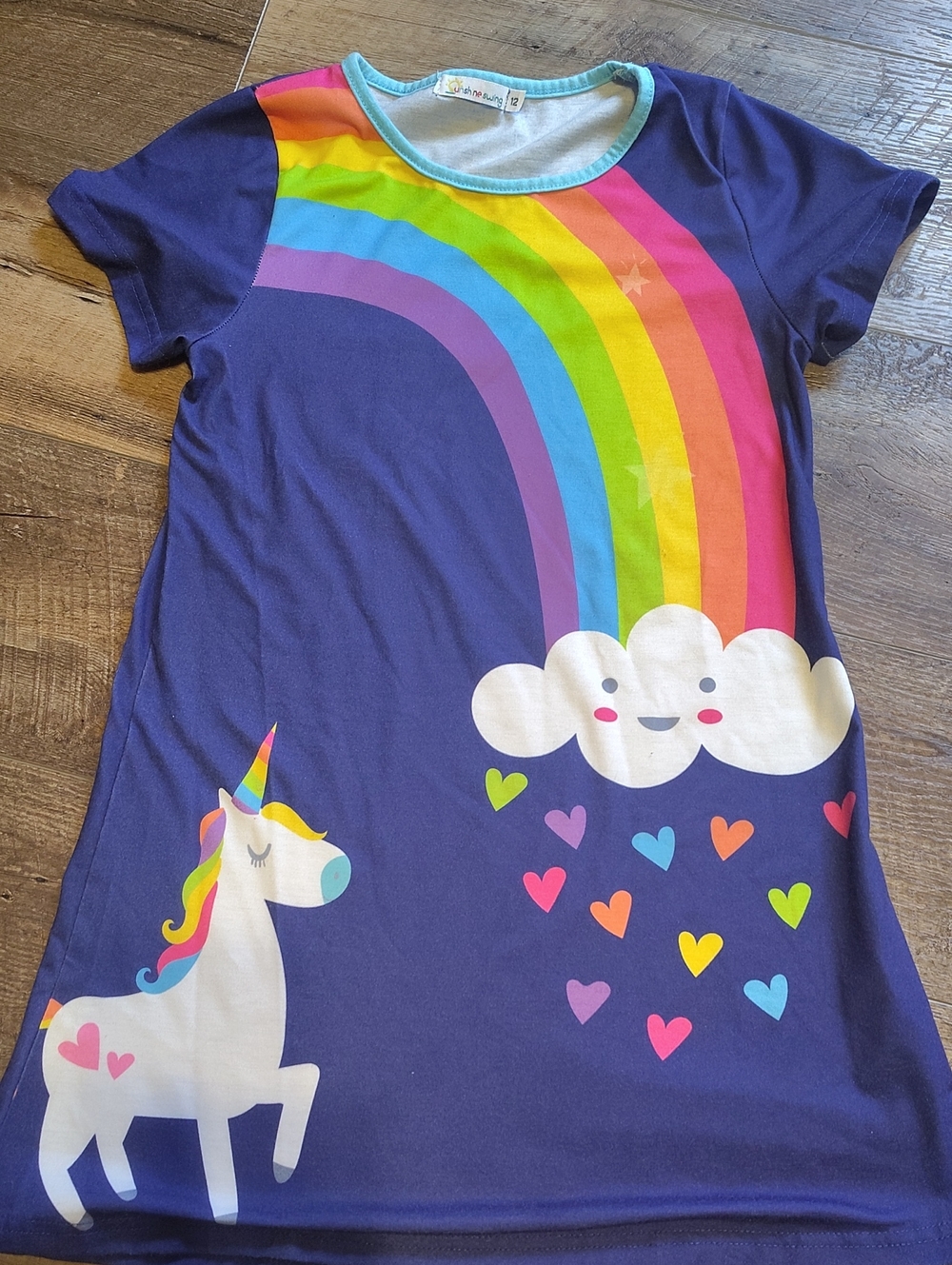 Sunshine  Swing Girls Navy Unicorn Rainbow Dress- Size 12